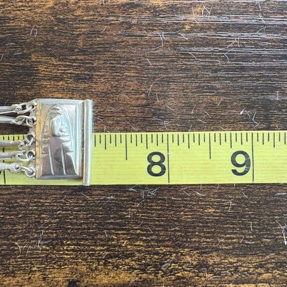 VTG Sterling Silver 925 Aztec Warrior Mask Wide Chunky Bracelet Size 7" Length - Picture 8 of 10